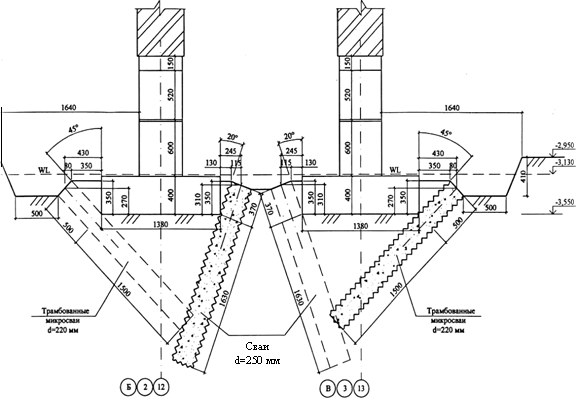 Пример проектного решения по устройству выштампованных микросвай усиления основания под внутреннюю стену реконструируемого здания. 